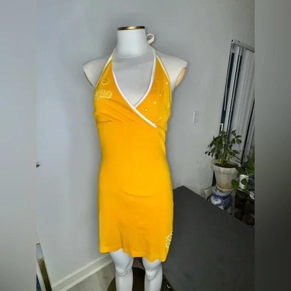 Y2k Pepe Jeans Yellow Halter Dress - Picture 1 of 14